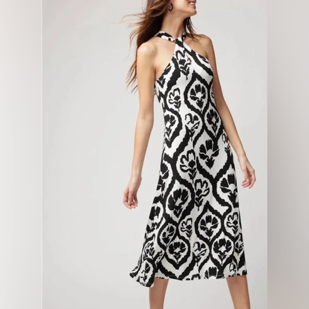 Black and White Halter Midi Dress